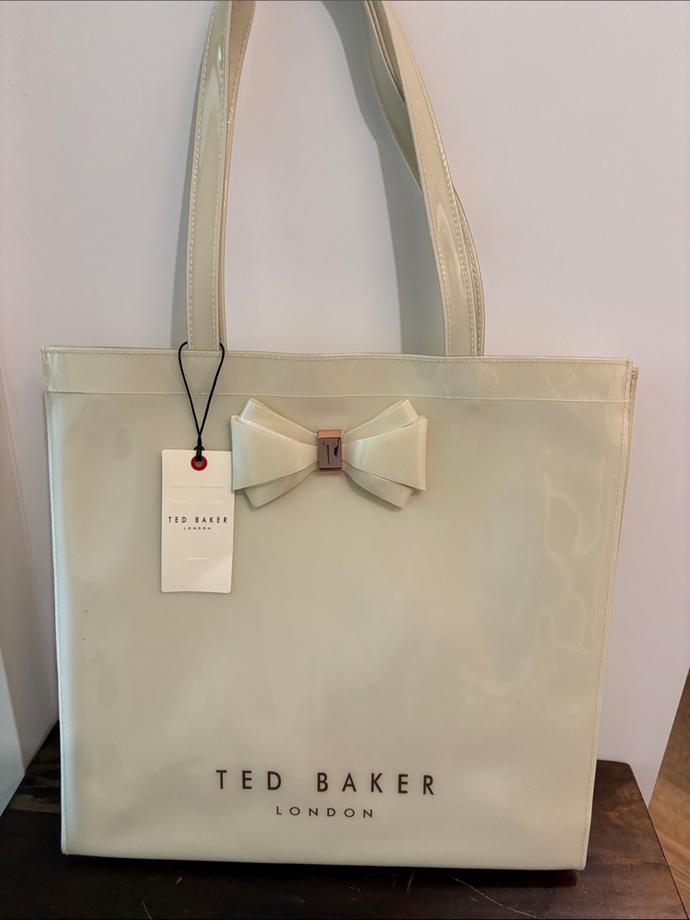 Ted Baker Cream Patent Bow Shopper Tote
